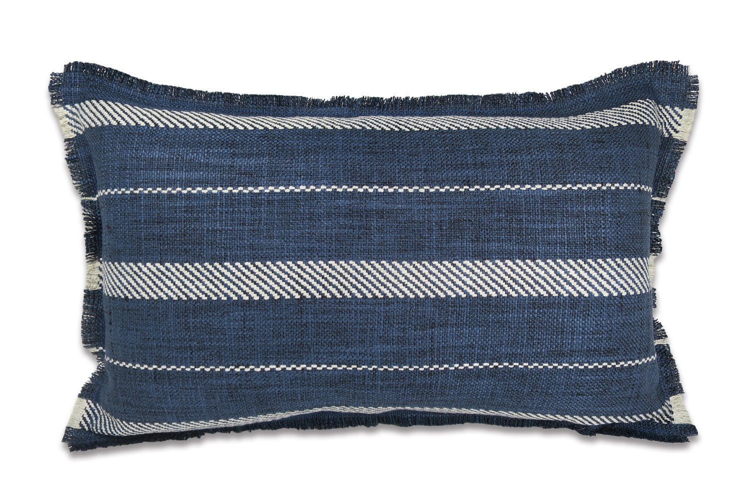 The Fringe リネンライク ジャカード ストライプ柄 フリンジ クッション インディゴ 50×30cm 中材付 - HOUSE OF JAPAN Shop