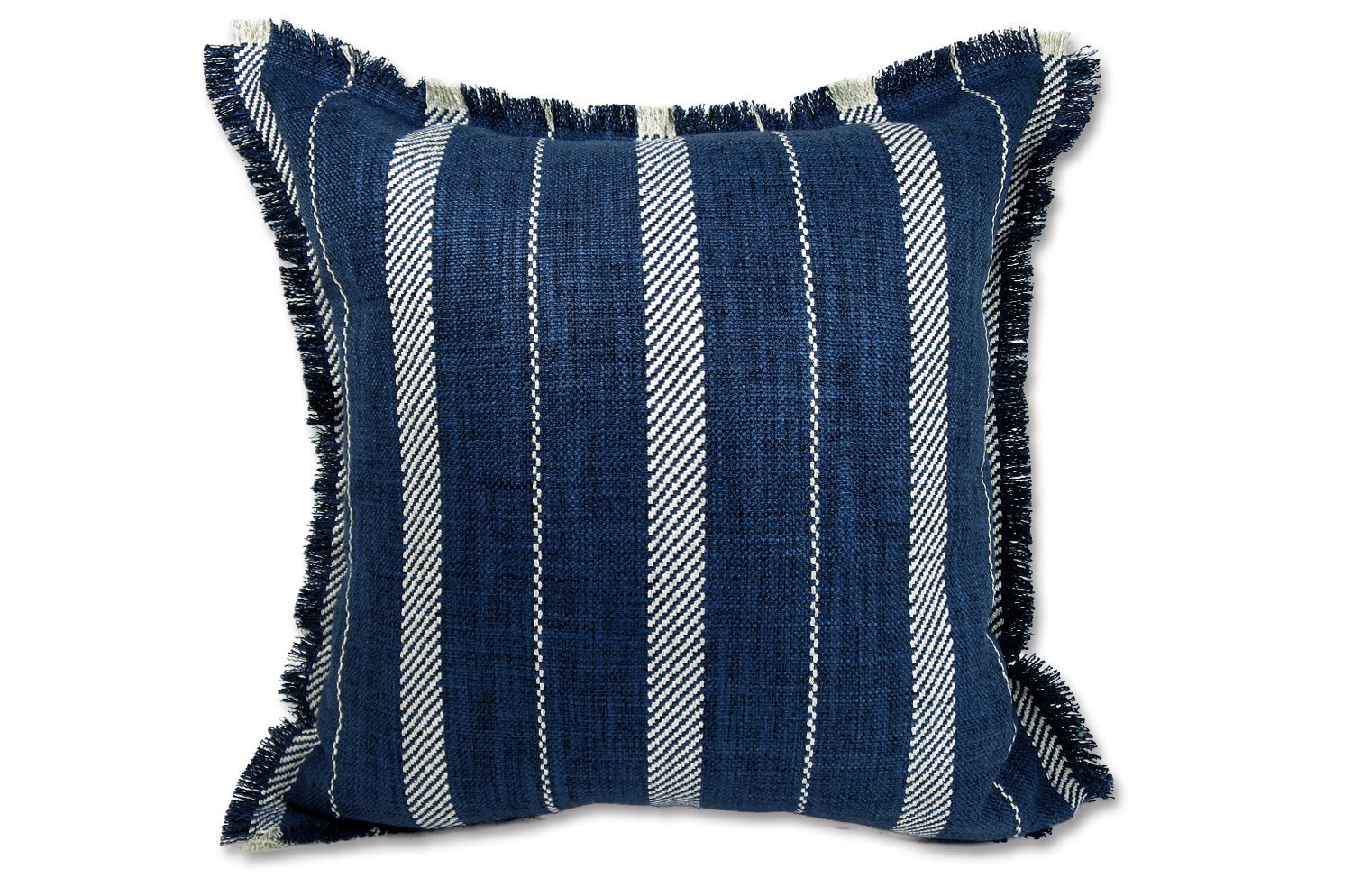 The Fringe リネンライク ジャカード ストライプ柄 フリンジ クッションカバー (インディゴ) 50×50cm - HOUSE OF JAPAN Shop