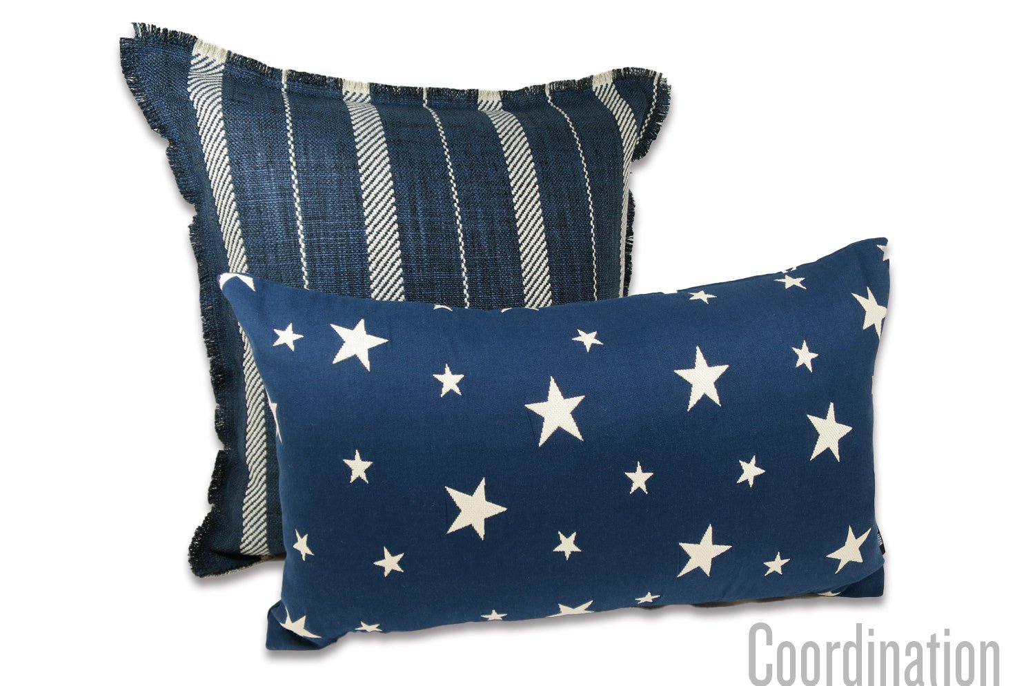 The Fringe リネンライク ジャカード ストライプ柄 フリンジ クッションカバー (インディゴ) 50×50cm - HOUSE OF JAPAN Shop