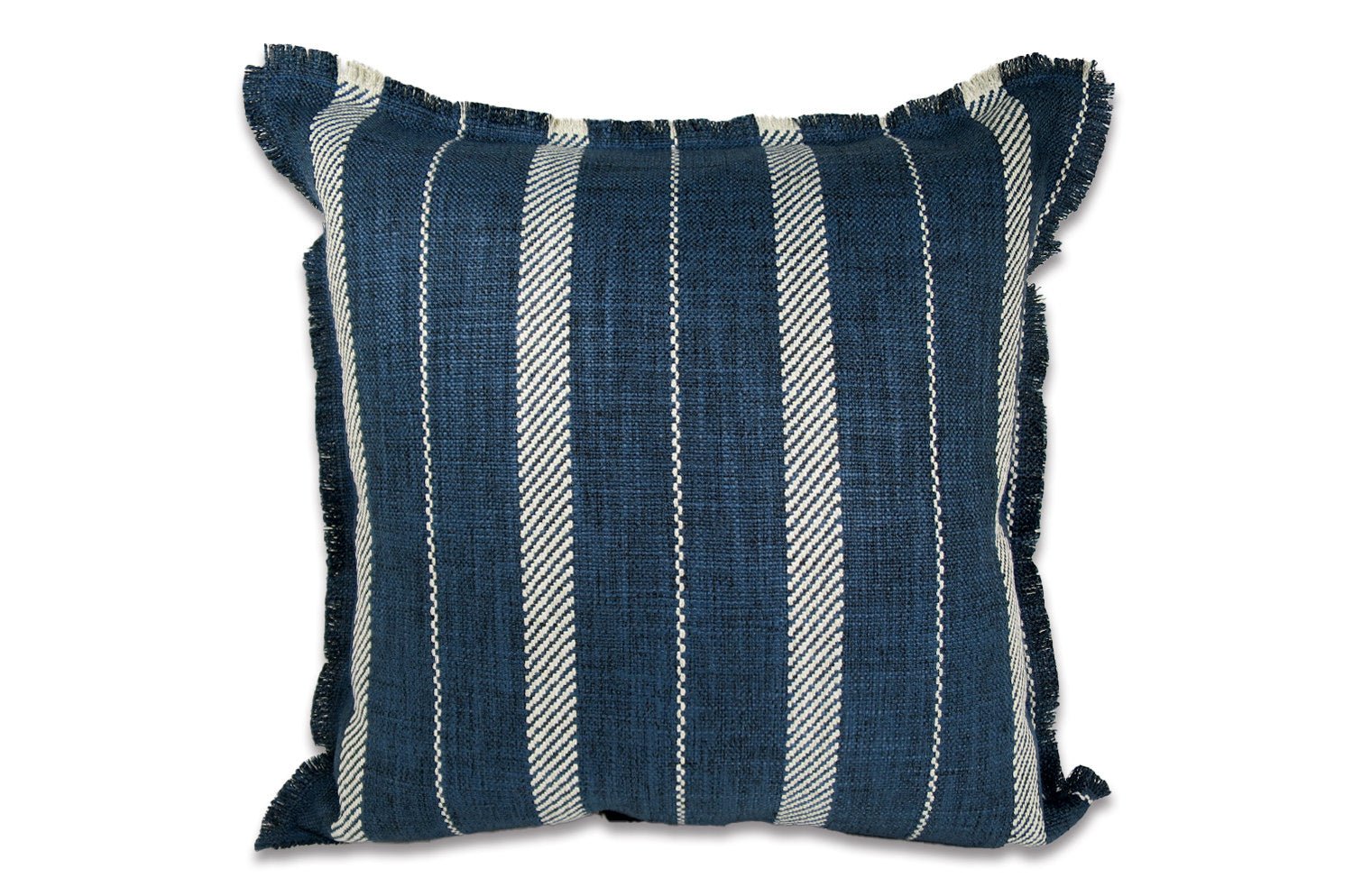 The Fringe リネンライク ジャカード ストライプ柄 フリンジ クッションカバー インディゴ 50×50cm - HOUSE OF JAPAN Shop