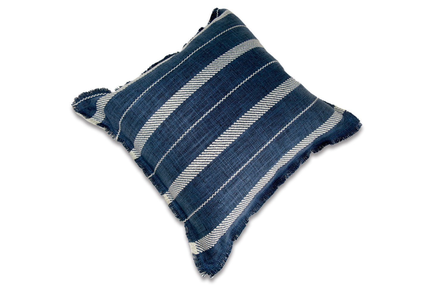 The Fringe リネンライク ジャカード ストライプ柄 フリンジ クッションカバー インディゴ 50×50cm - HOUSE OF JAPAN Shop