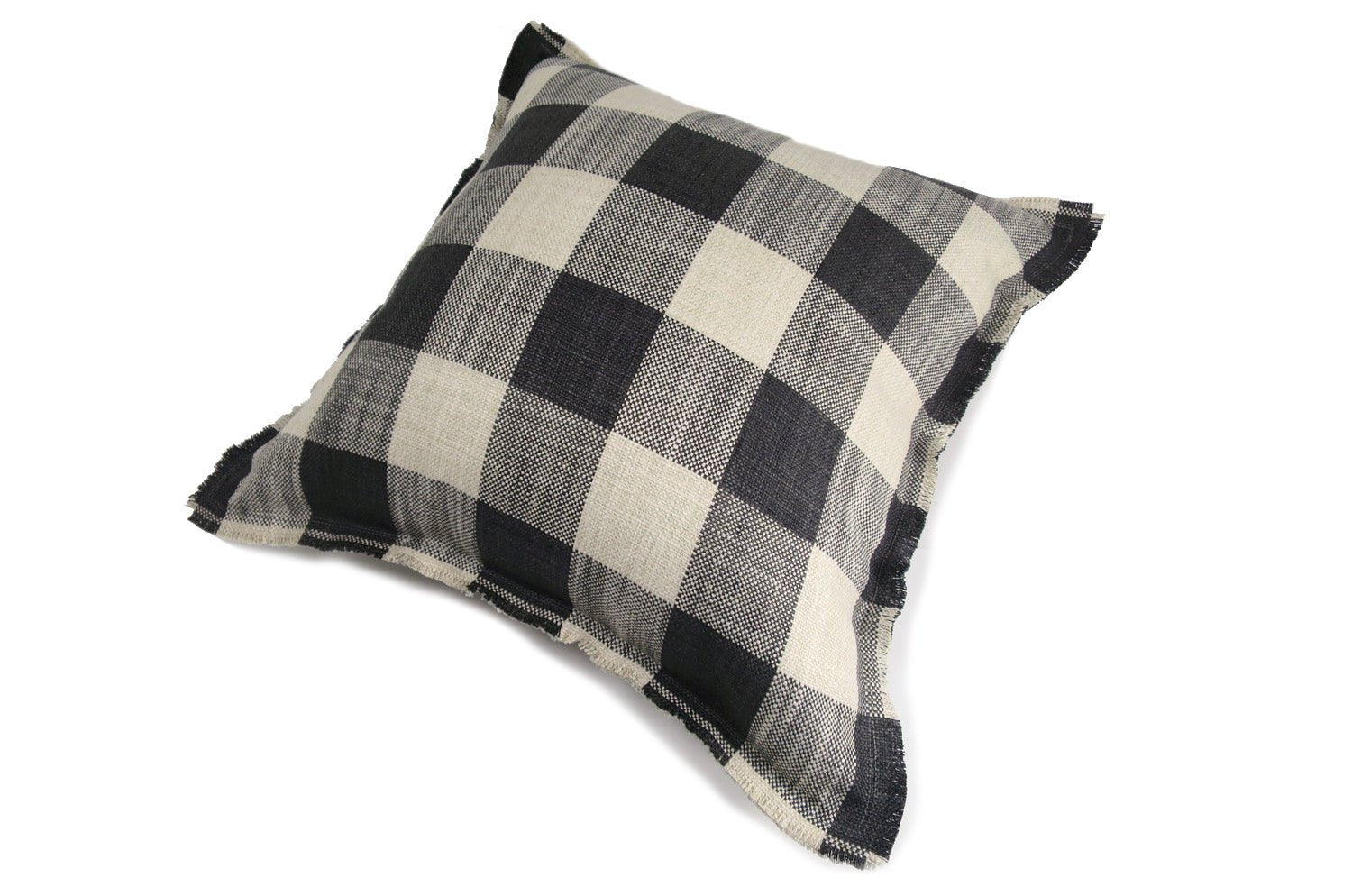 The Fringe リネンライクジャカード チェック柄フリンジ クッションカバー オニキス 50×50cm - HOUSE OF JAPAN Shop