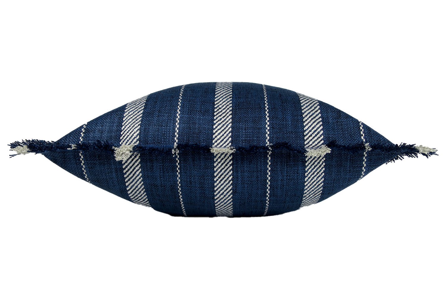The Fringe リネンライク ジャカード ストライプ柄 フリンジ クッションカバー (インディゴ) 50×50cm - HOUSE OF JAPAN Shop