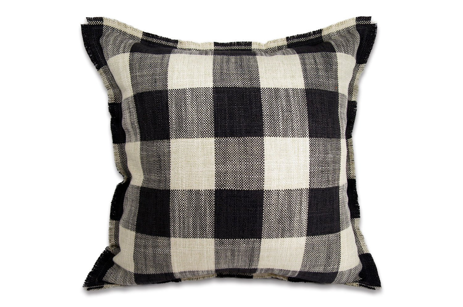 The Fringe リネンライクジャカード チェック柄フリンジ クッションカバー オニキス 50×50cm - HOUSE OF JAPAN Shop