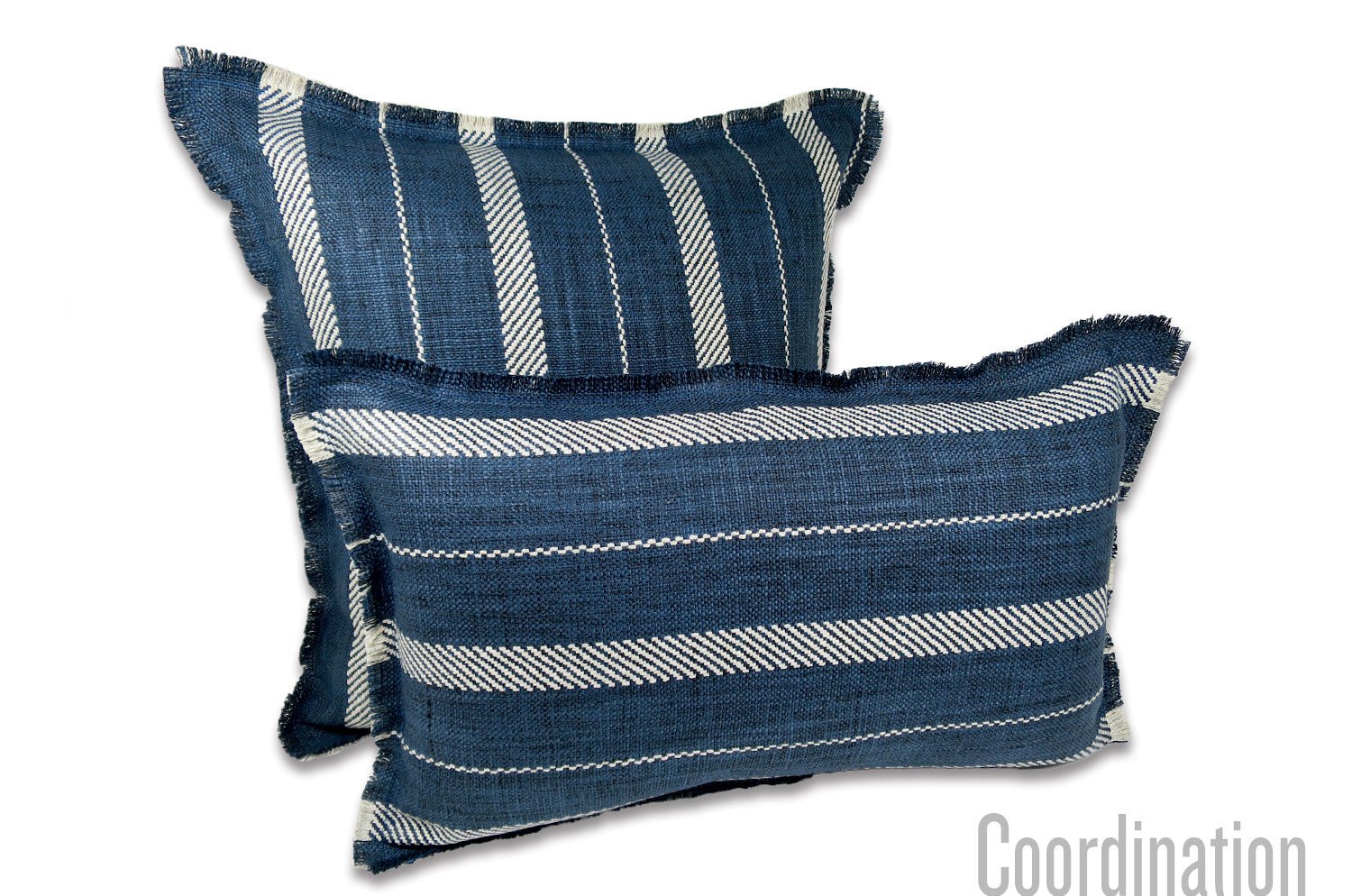 The Fringe リネンライク ジャカード ストライプ柄 フリンジ クッションカバー インディゴ 50×50cm - HOUSE OF JAPAN Shop