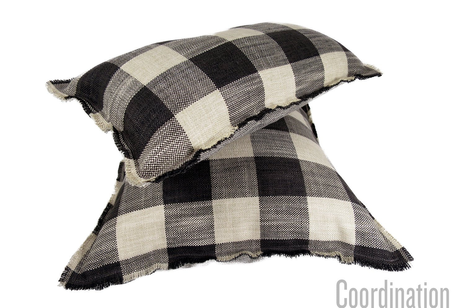 The Fringe リネンライクジャカード チェック柄フリンジ クッションカバー オニキス 50×50cm - HOUSE OF JAPAN Shop
