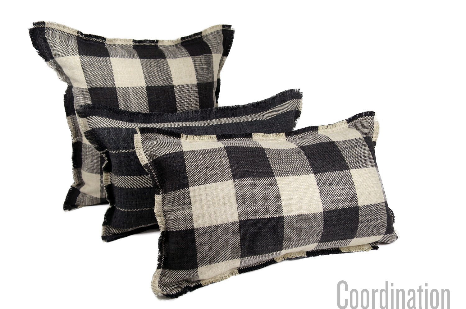The Fringe リネンライクジャカード チェック柄フリンジ クッションカバー オニキス 50×50cm - HOUSE OF JAPAN Shop