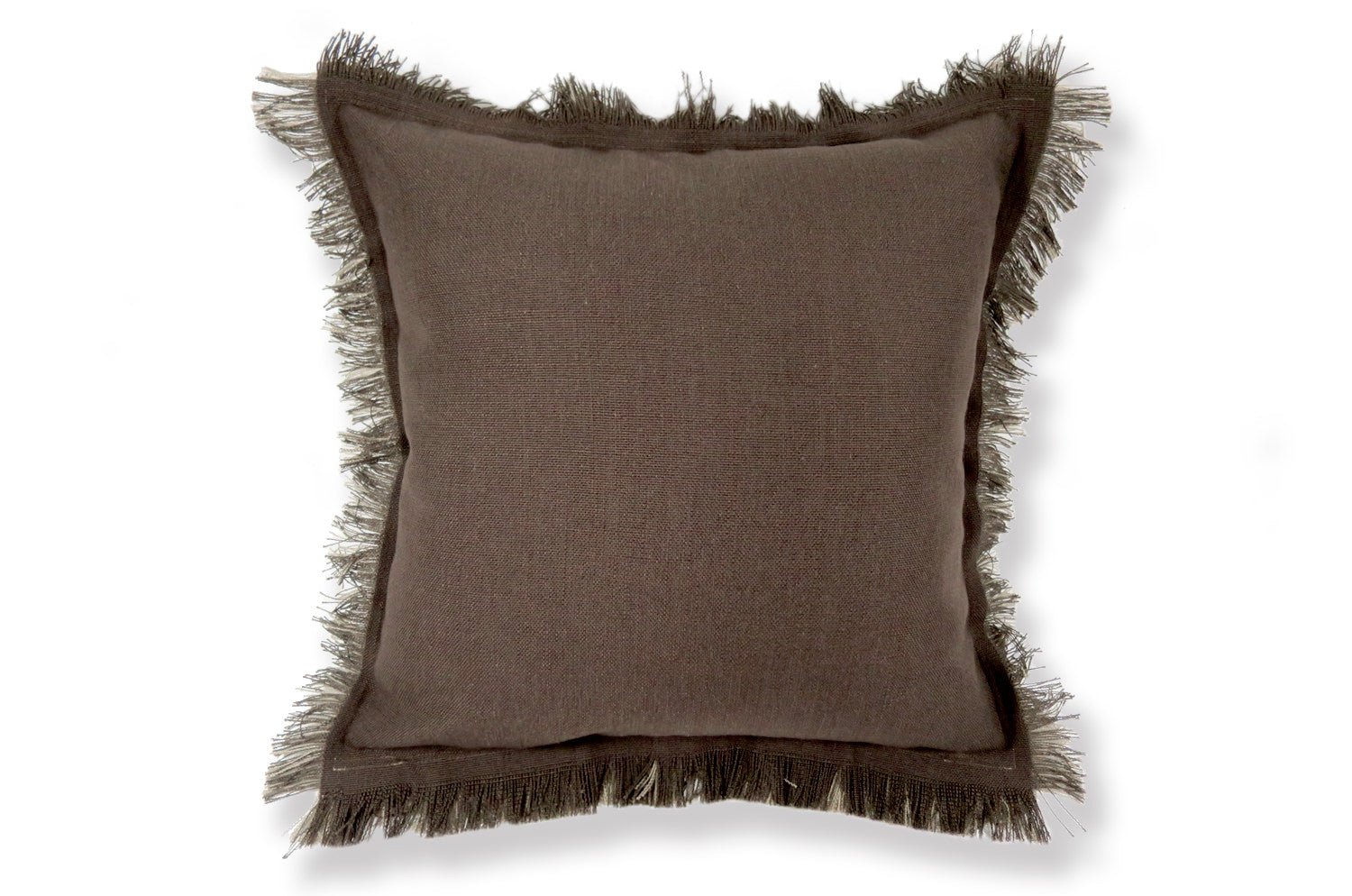 The Fringe ざっくりコットンリネン ツートンカラーフリンジクッションカバー ブラウン×ベージュ 50(60)cm - HOUSE OF JAPAN Shop