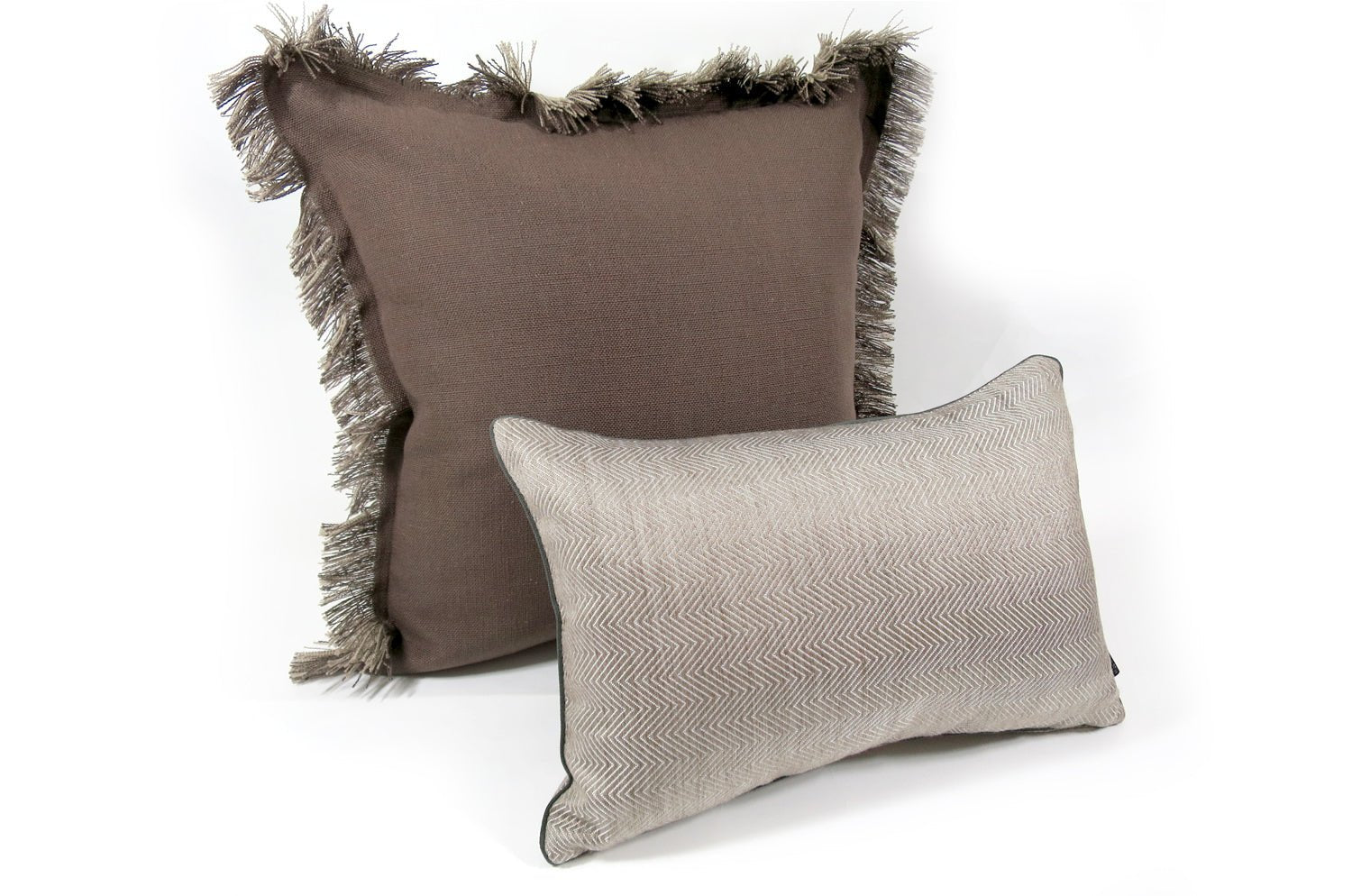 The Fringe ざっくりコットンリネン ツートンカラーフリンジクッションカバー ブラウン×ベージュ 50(60)cm - HOUSE OF JAPAN Shop