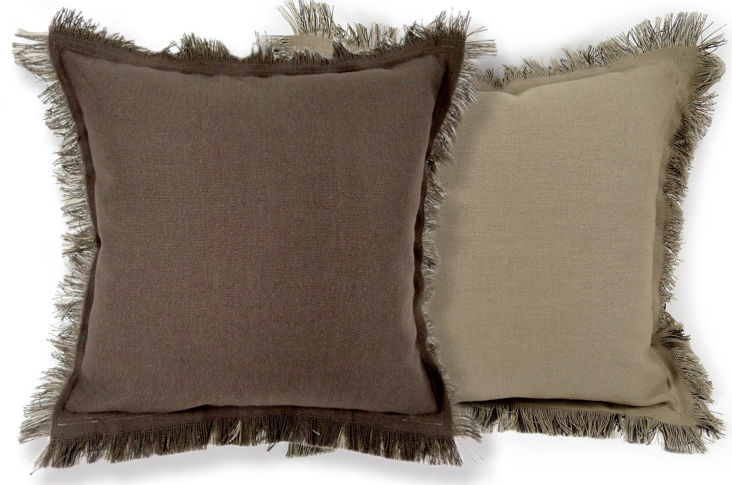 The Fringe ざっくりコットンリネン ツートンカラーフリンジクッションカバー ブラウン×ベージュ 50(60)cm - HOUSE OF JAPAN Shop