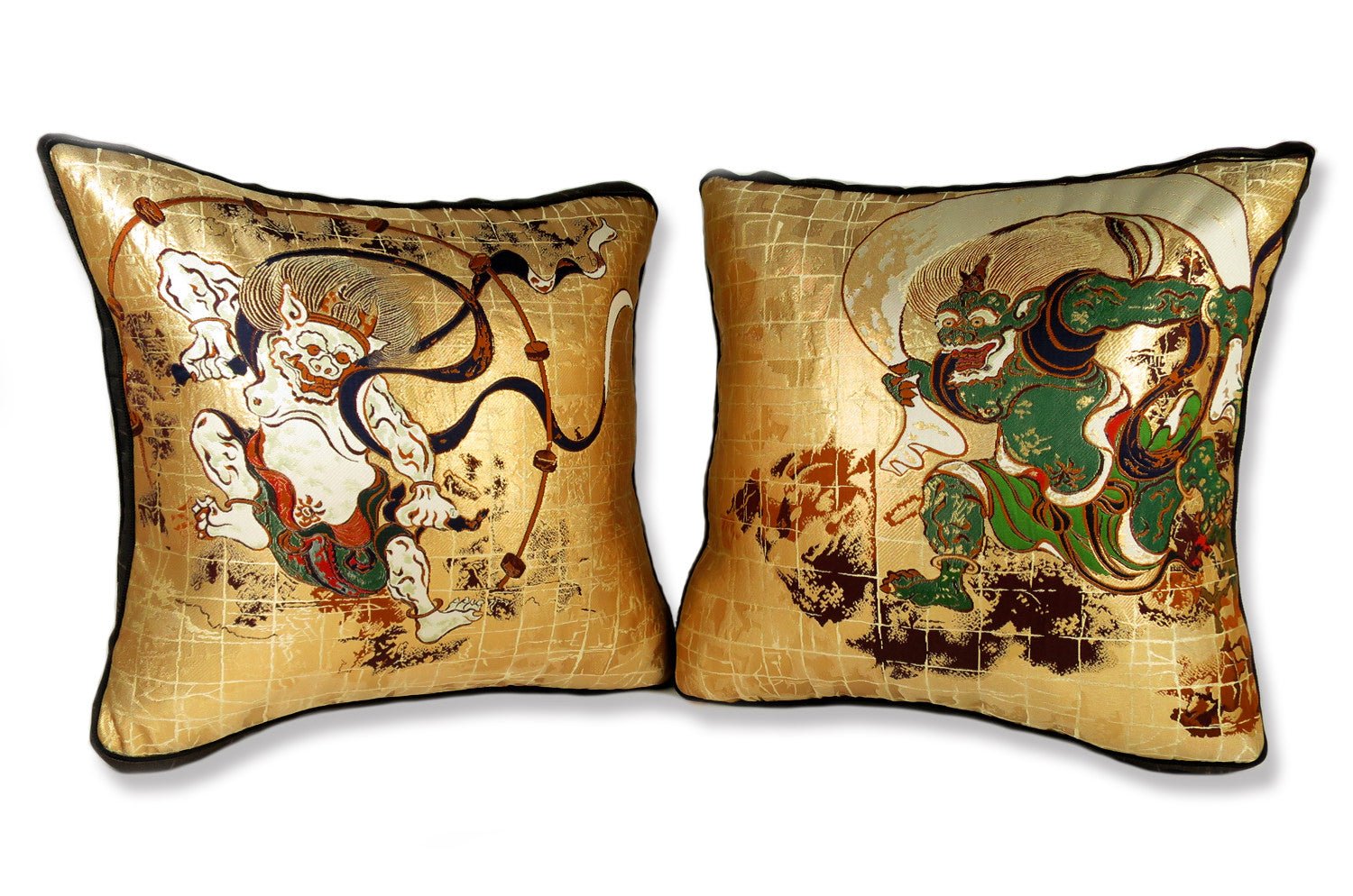 The Fujin Raijin 風神雷神図 西陣織 クッションセット 34×34×4cm 中材付 - HOUSE OF JAPAN Shop
