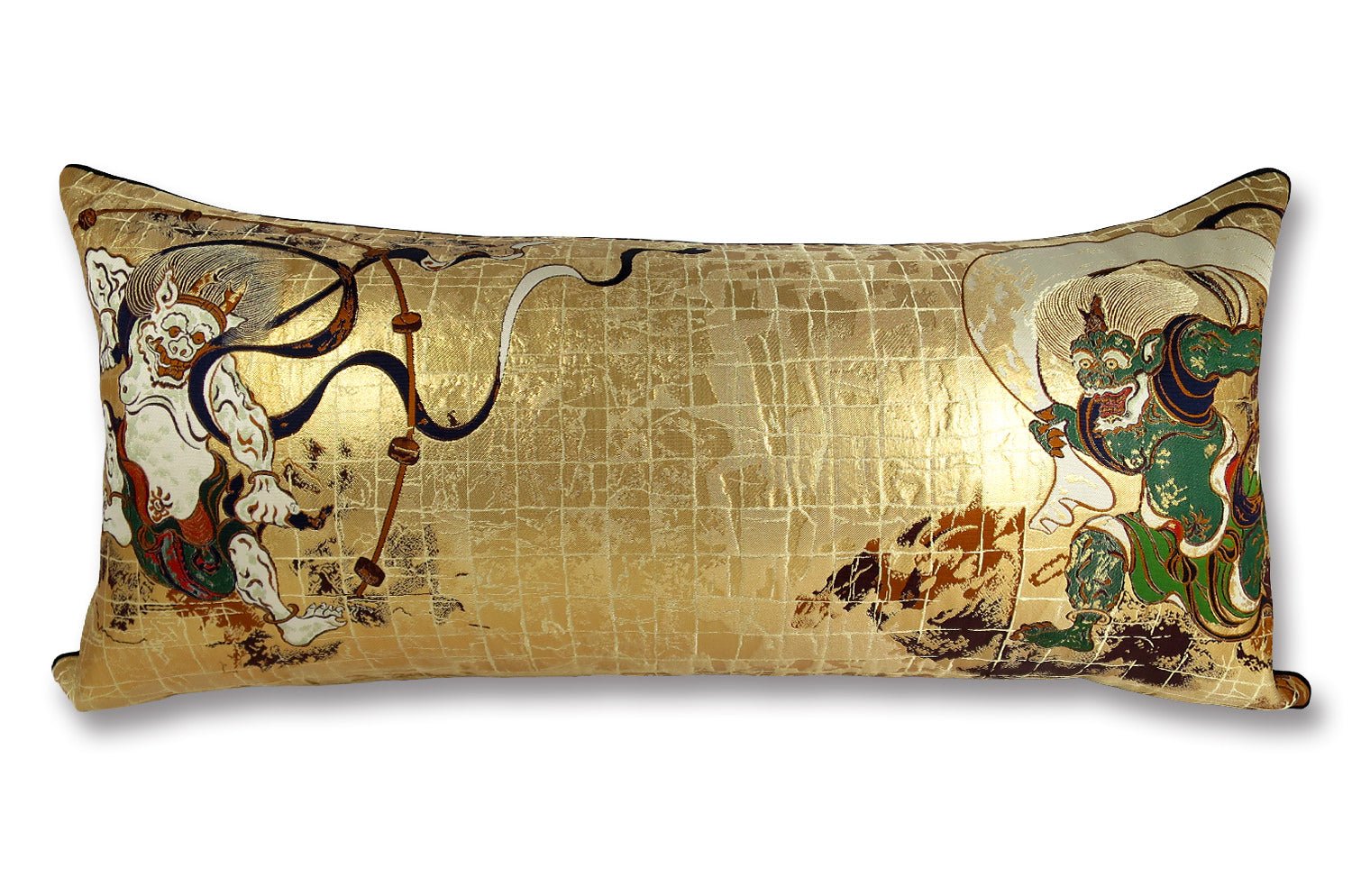The Fujin Raijin 風神雷神図 西陣織 横長クッション 72×32cm 中材付 - HOUSE OF JAPAN Shop