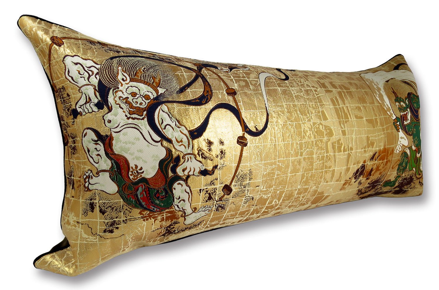 The Fujin Raijin 風神雷神図 西陣織 横長クッション 72×32cm 中材付 - HOUSE OF JAPAN Shop