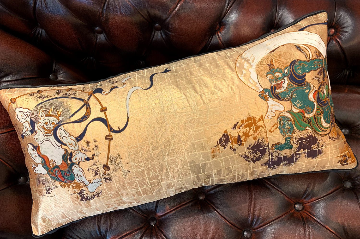 The Fujin Raijin 風神雷神図 西陣織 ビッグクッション 76×36×5cm 中材付 - HOUSE OF JAPAN Shop
