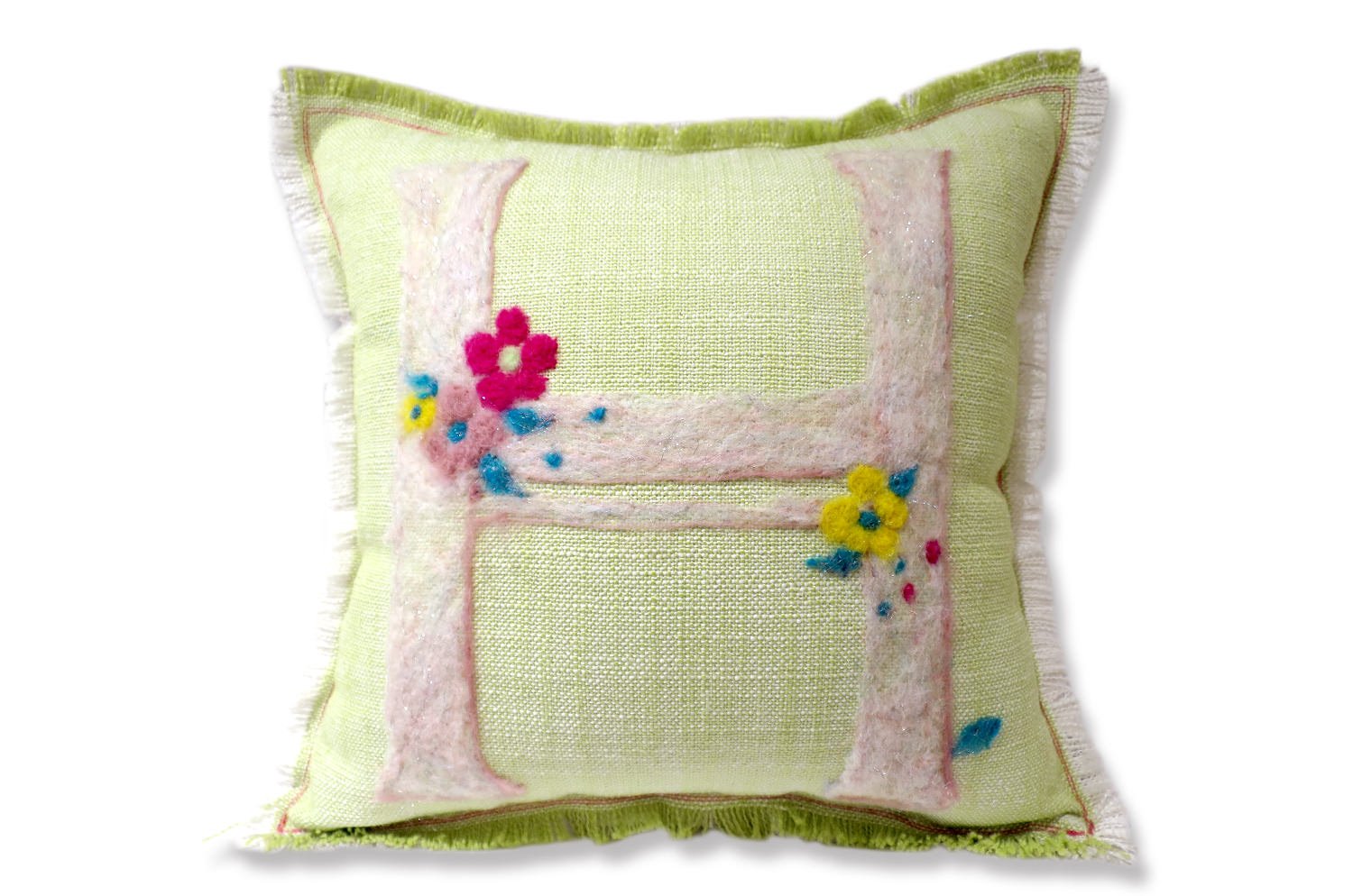 The H 「イニシャルH」メッセージクッション ライトグリーン 35×35cm - HOUSE OF JAPAN Shop