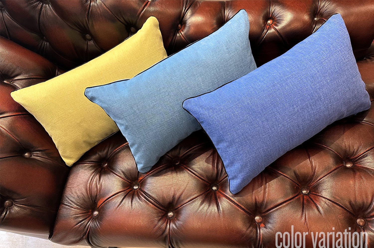 The Italy cotton イタリアブラッシュドコットン パイピング 横長クッション (ゼニスブルー) 50×30cm 中材付 - HOUSE OF JAPAN Shop