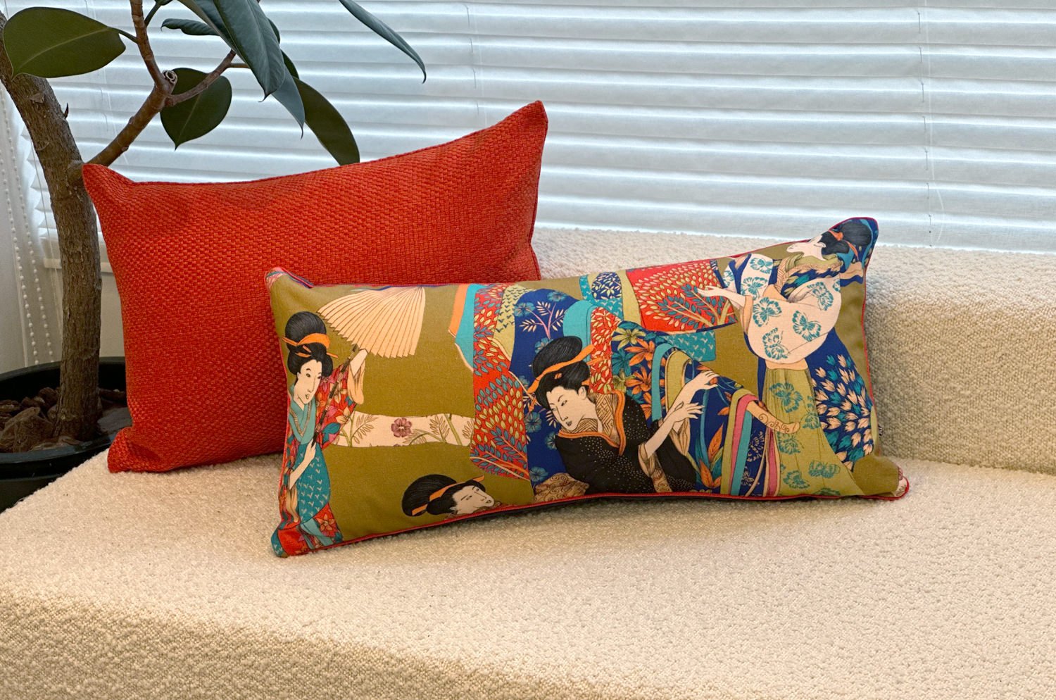 The KIMONO フレンンチコットン キモノ 横長 クッション (bk) 60×30cm 中材付 - HOUSE OF JAPAN Shop