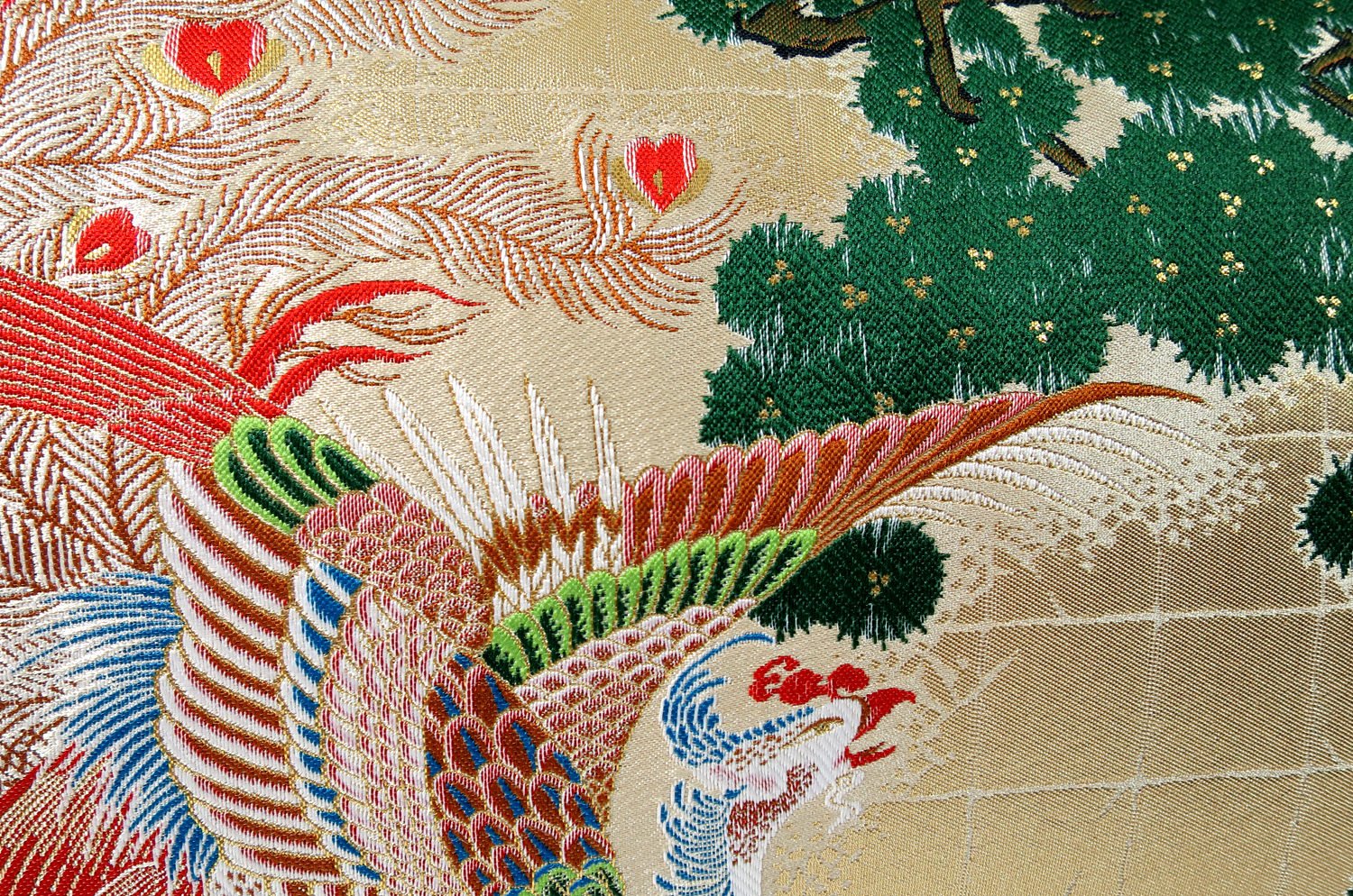 The Kujaku Houou 孔雀鳳凰図 西陣ビッグクッション 75×36×5cm 中材付 - HOUSE OF JAPAN Shop