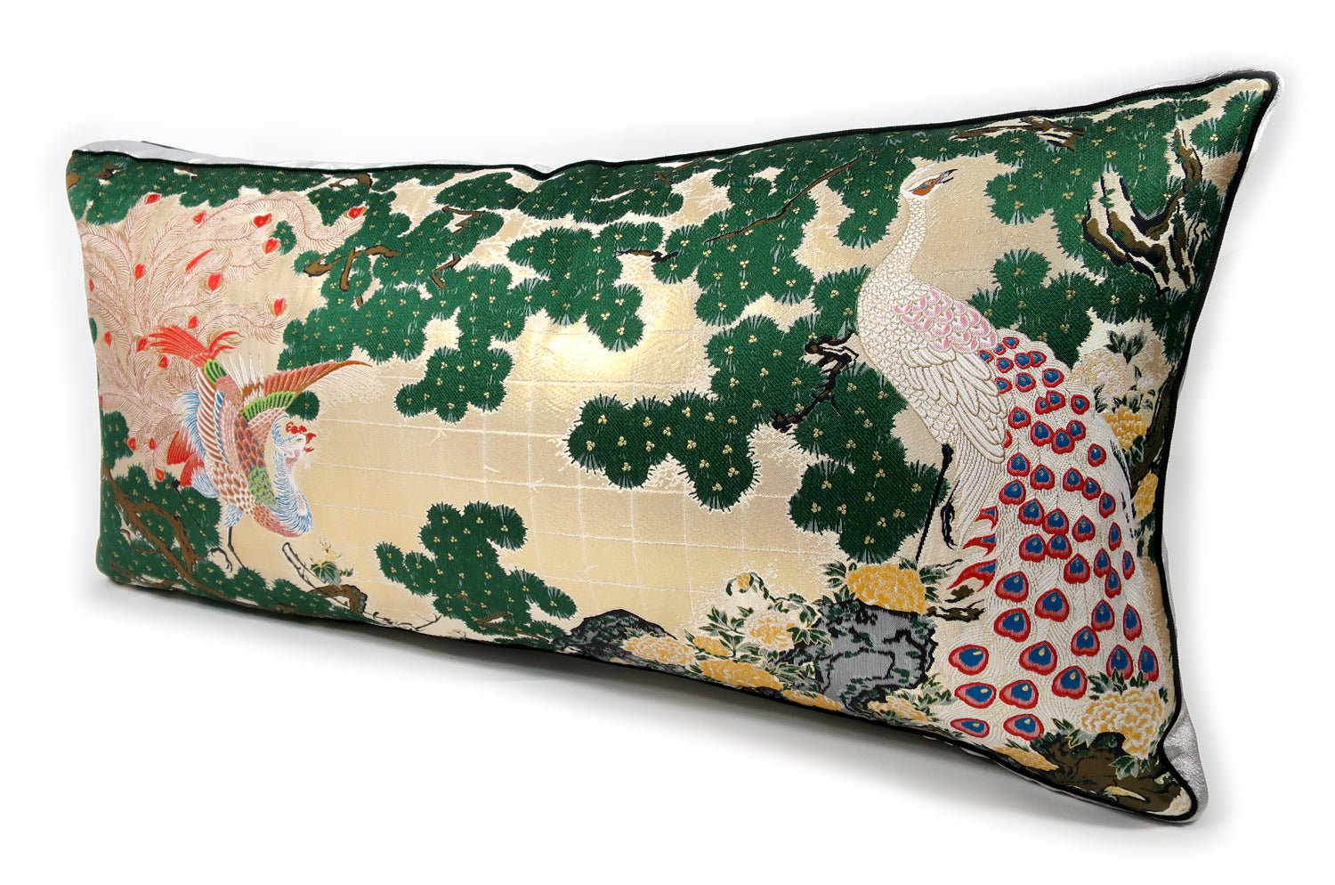 The Kujaku Houou 孔雀鳳凰図 西陣ビッグクッション 75×36×5cm 中材付 - HOUSE OF JAPAN Shop