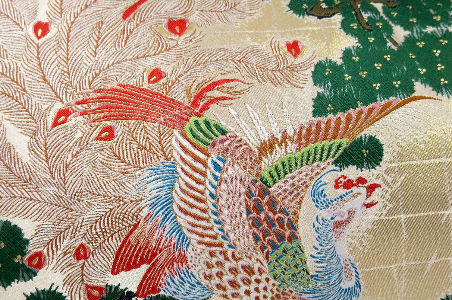 The Kujaku Houou 孔雀鳳凰図 西陣ビッグクッション 75×36×5cm 中材付 - HOUSE OF JAPAN Shop