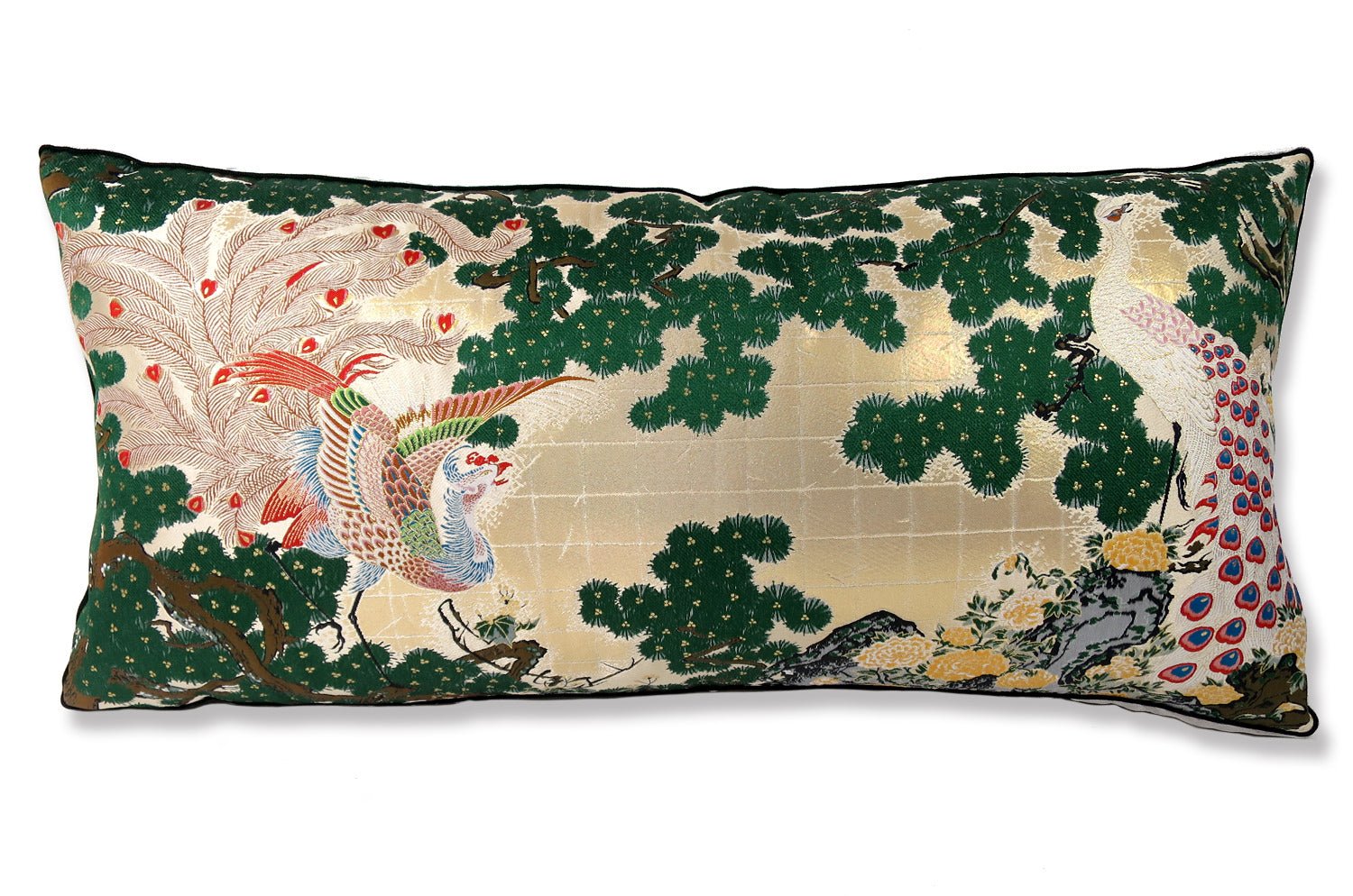 The Kujaku Houou 孔雀鳳凰図 西陣ビッグクッション 75×36×5cm 中材付 - HOUSE OF JAPAN Shop