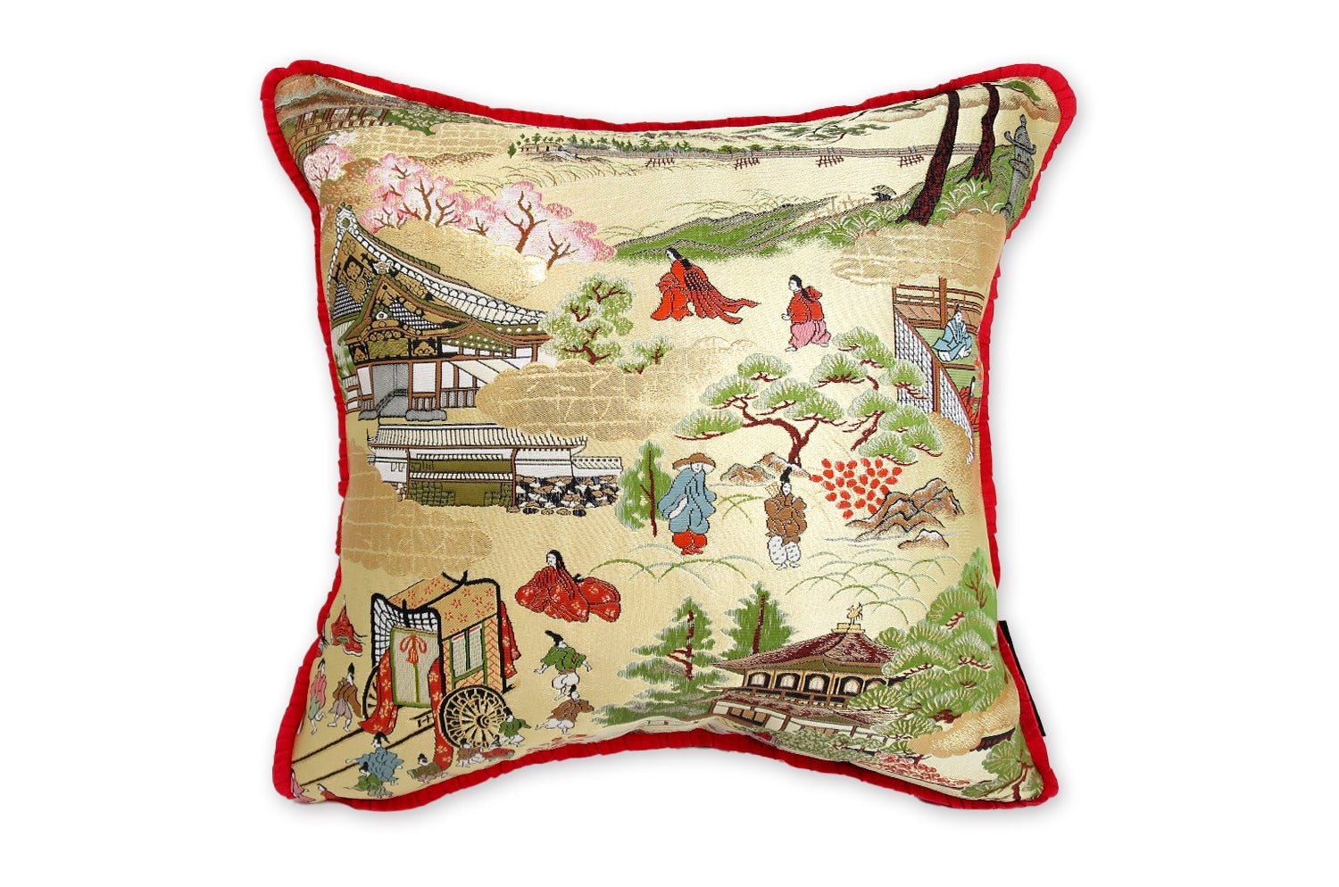 The Kyoto 源氏絵 銀閣寺・二条城 ・御所車 西陣織 クッション 35×35cm 中材付 - HOUSE OF JAPAN Shop