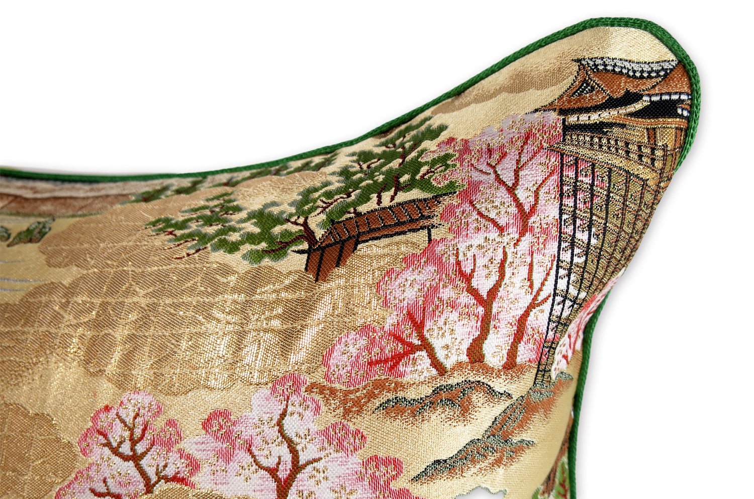 The Kyoto 源氏絵 金閣寺・枯山水庭園・御所車 西陣織 クッション 35×35cm 中材付 - HOUSE OF JAPAN Shop