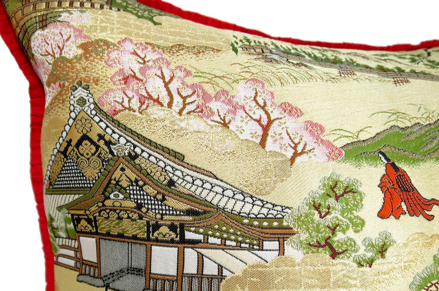 The Kyoto 源氏絵 銀閣寺・二条城 ・御所車 西陣織 クッション 35×35cm 中材付 - HOUSE OF JAPAN Shop
