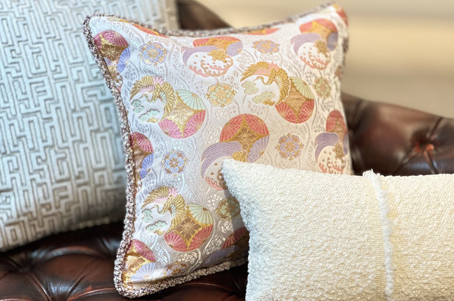 The Kyoto TSURUKAME 鶴亀立涌文様 西陣織 クッションカバー 45×45cm - HOUSE OF JAPAN Shop