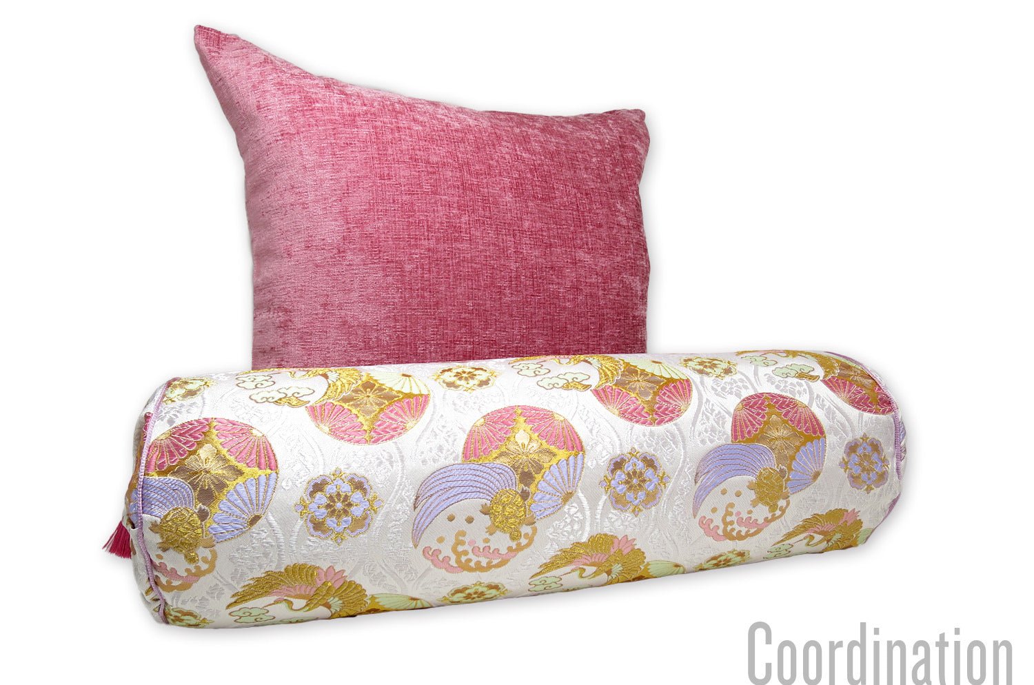 The Kyoto TSURUKAME 鶴亀立涌文様 西陣織 ボルスタークッション 50×Φ16cm 中材付 - HOUSE OF JAPAN Shop