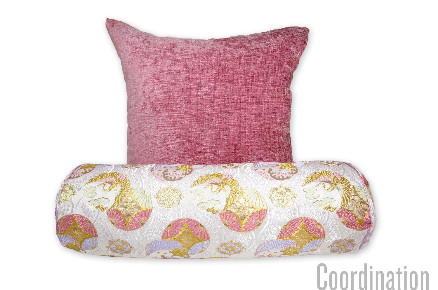 The Kyoto TSURUKAME 鶴亀立涌文様 西陣織 ボルスタークッション 50×Φ16cm 中材付 - HOUSE OF JAPAN Shop