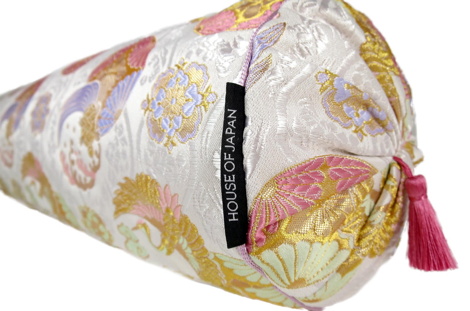 The Kyoto TSURUKAME 鶴亀立涌文様 西陣織 ボルスタークッション 50×Φ16cm 中材付 - HOUSE OF JAPAN Shop