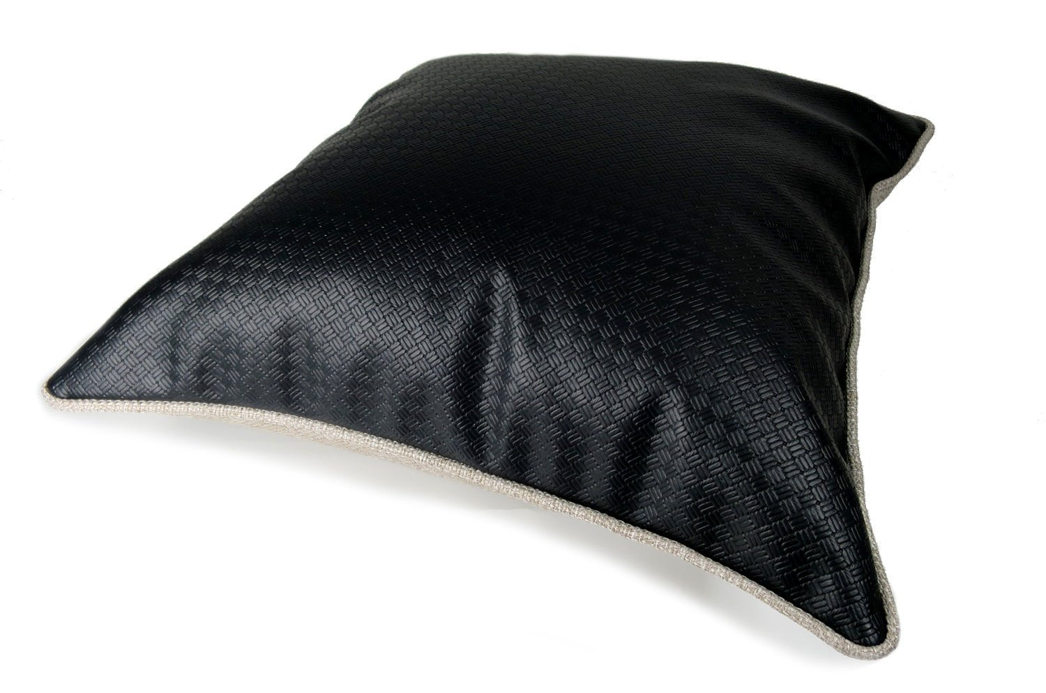 The Leather ブラックレザー&リネンライク パイピングクッション 45×45cm - HOUSE OF JAPAN Shop