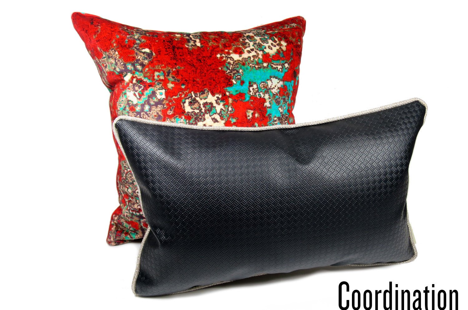 The Leather ブラックレザー&リネンライク パイピングクッション 50×30cm 中材付 - HOUSE OF JAPAN Shop