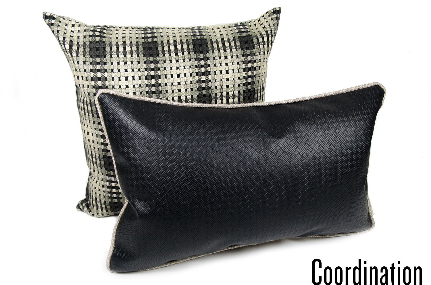 The Leather ブラックレザー&リネンライク パイピングクッション 50×30cm 中材付 - HOUSE OF JAPAN Shop