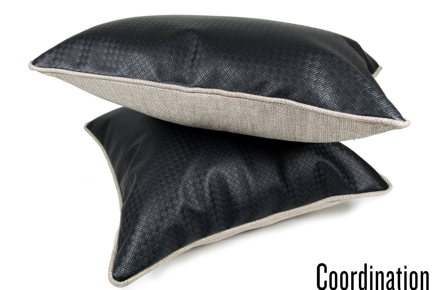 The Leather ブラックレザー&リネンライク パイピングクッション 50×30cm 中材付 - HOUSE OF JAPAN Shop