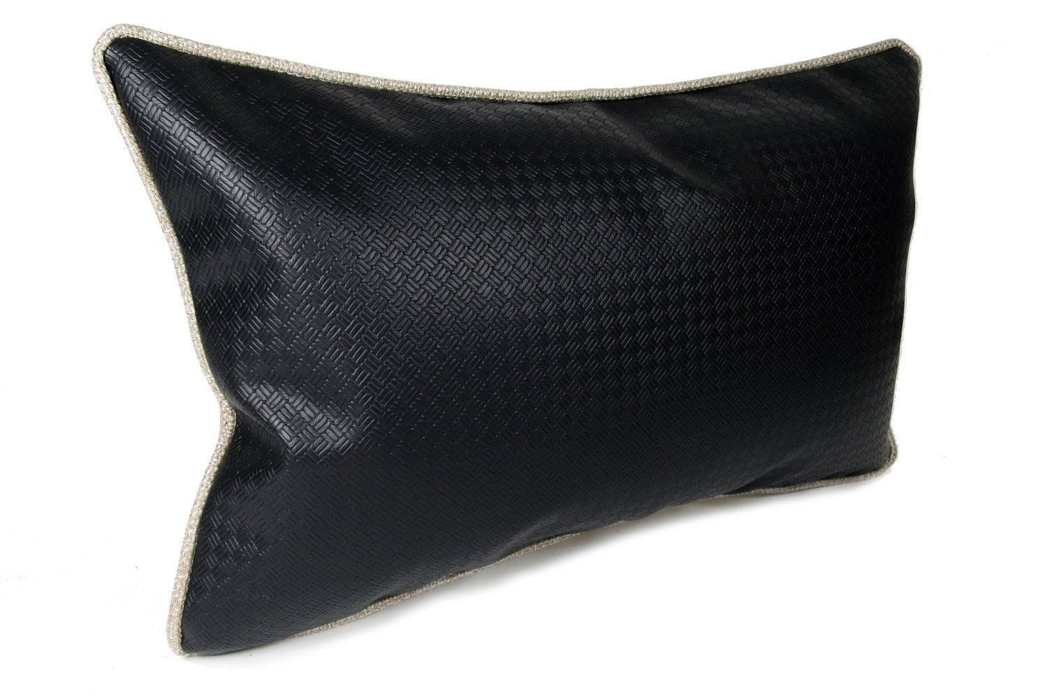 The Leather ブラックレザー&リネンライク パイピングクッション 50×30cm 中材付 - HOUSE OF JAPAN Shop