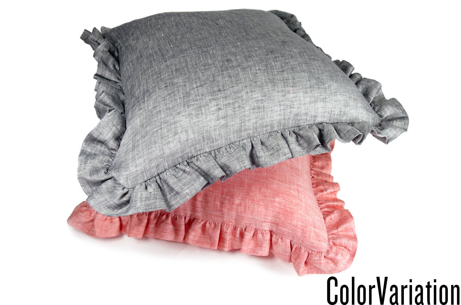 The Linen Frill リネンパフフリル クッションカバー ブラック 45×45cm(54cm) - HOUSE OF JAPAN Shop