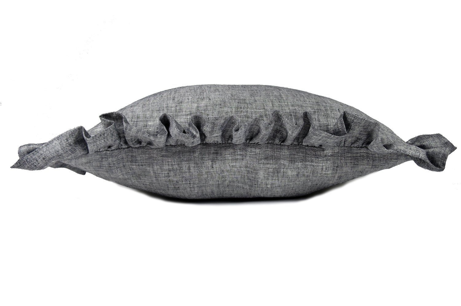 The Linen Frill リネンパフフリル クッションカバー ブラック 45×45cm(54cm) - HOUSE OF JAPAN Shop