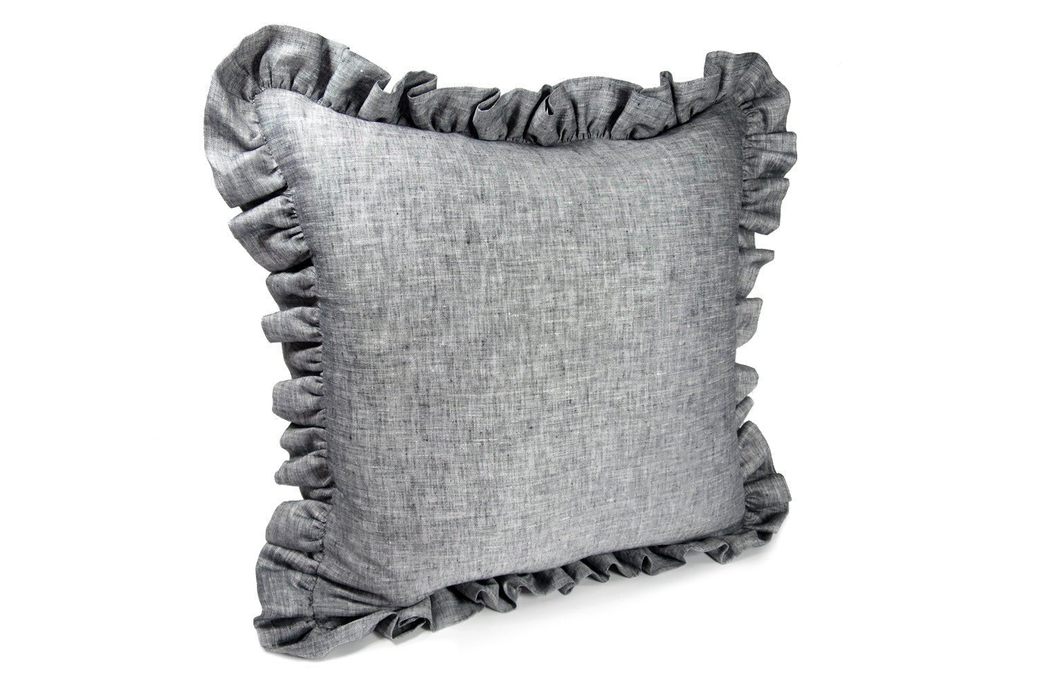 The Linen Frill リネンパフフリル クッションカバー ブラック 45×45cm(54cm) - HOUSE OF JAPAN Shop