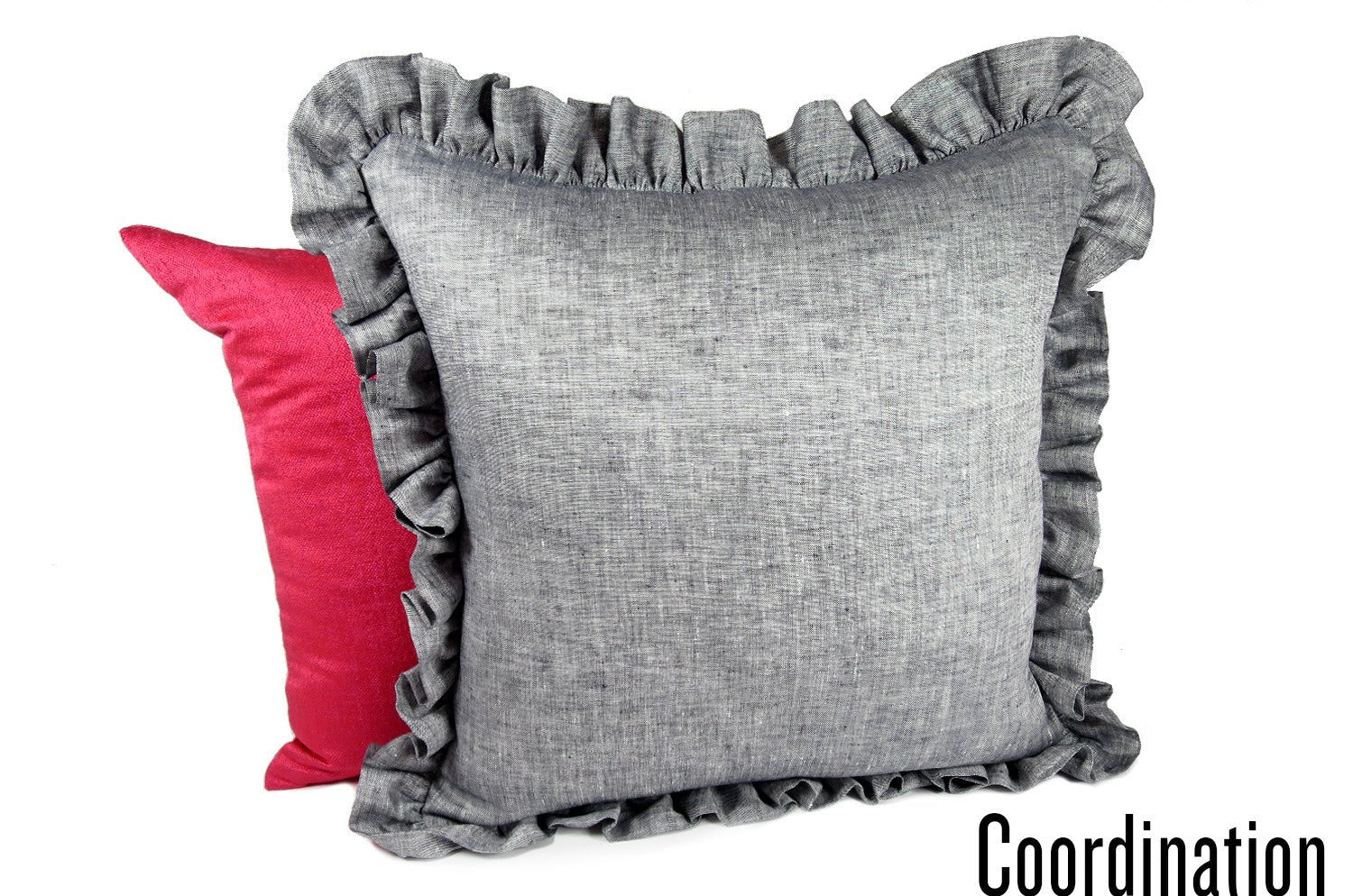 The Linen Frill リネンパフフリル クッションカバー ブラック 45×45cm(54cm) - HOUSE OF JAPAN Shop