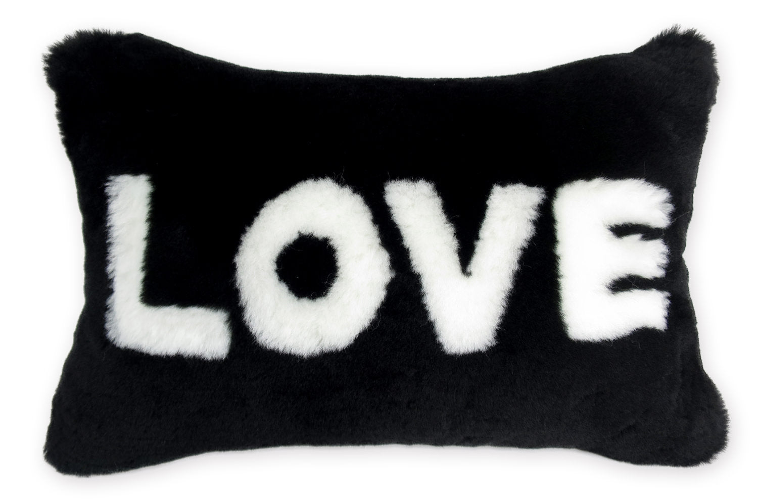 The LOVE ラブ ムートン クッション (ブラック) 45×30cm 中材付 - HOUSE OF JAPAN Shop