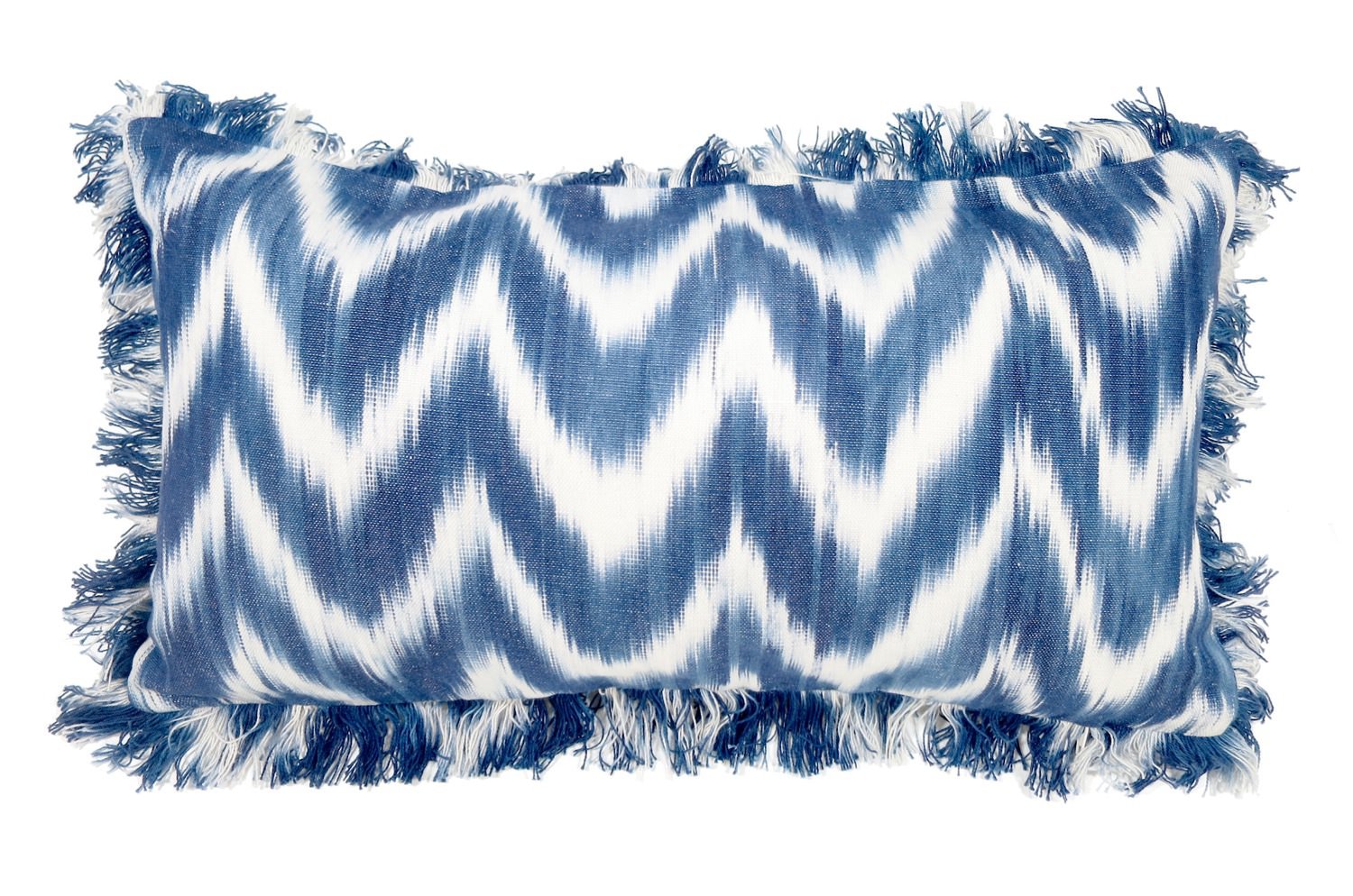 The Majorca シェブロンストライプコットンフリンジクッション ネイビーブルー 50×30cm 中材付 - HOUSE OF JAPAN Shop