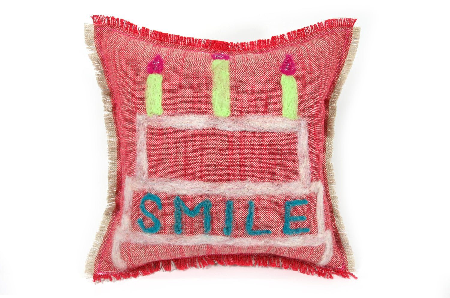 The Message - Cake Smile ハンドメイドメッセージクッション レッド 35×35cm 中材付 - HOUSE OF JAPAN Shop