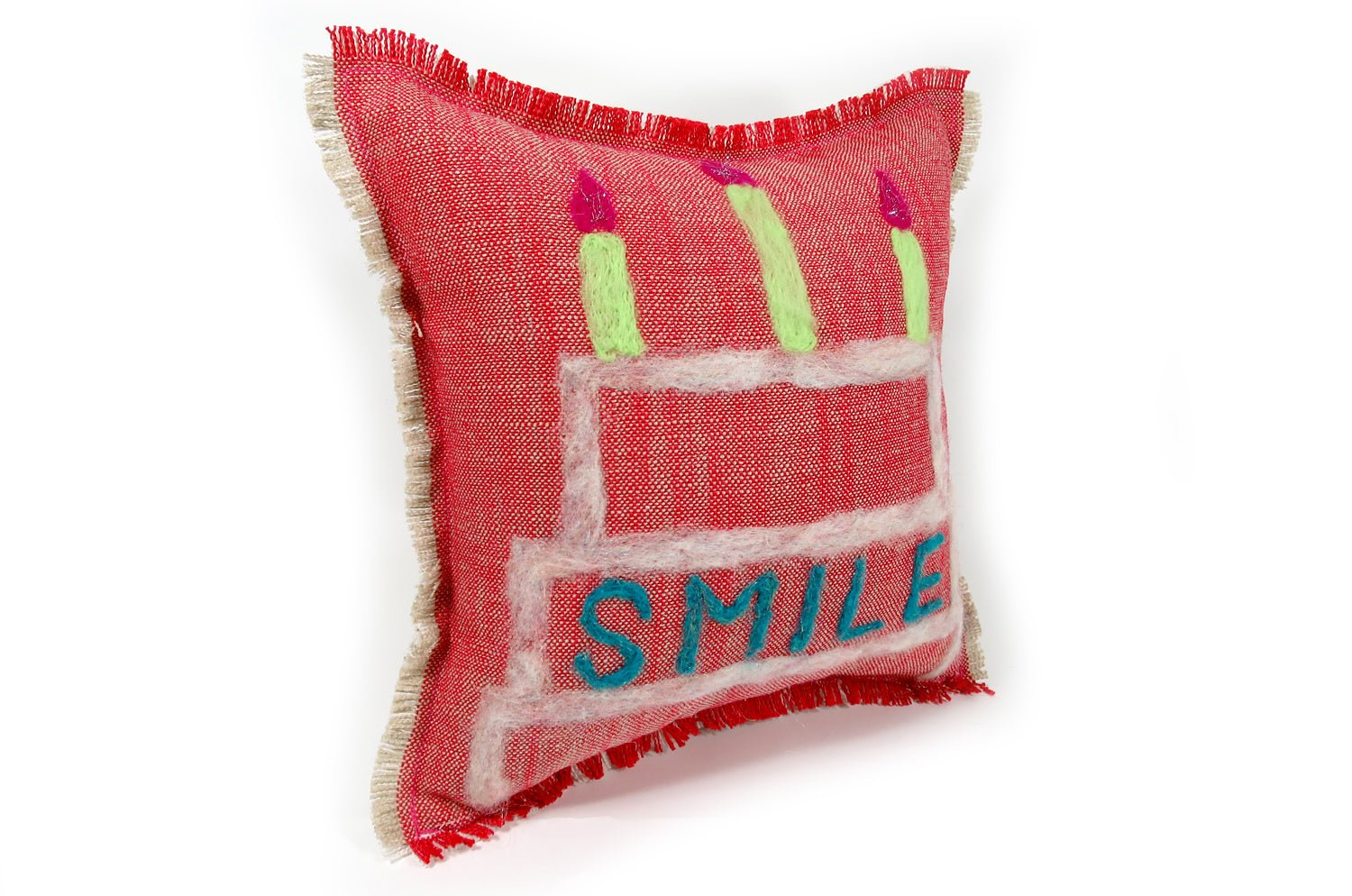 The Message - Cake Smile ハンドメイドメッセージクッション レッド 35×35cm 中材付 - HOUSE OF JAPAN Shop