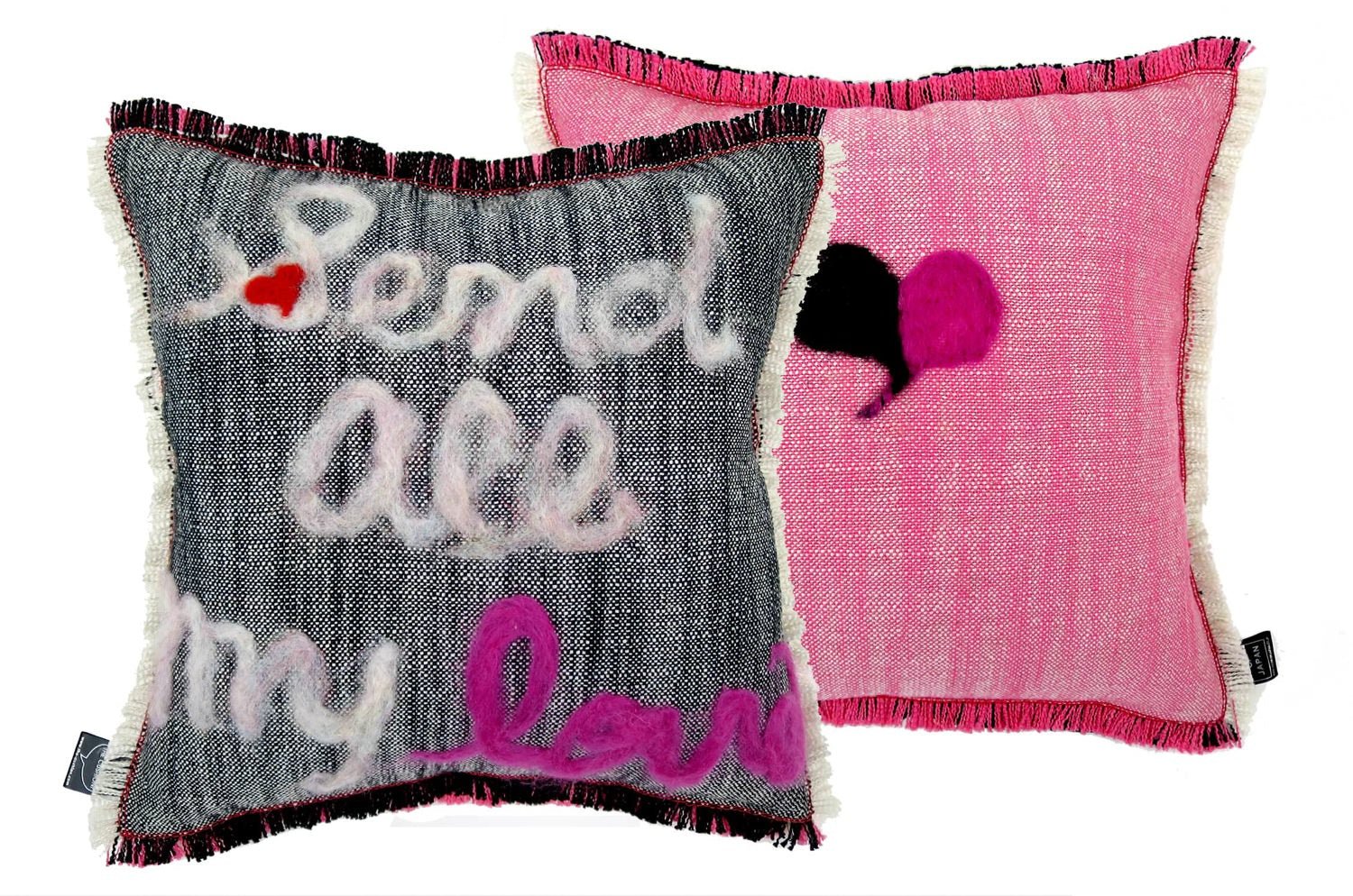 The Message - Send all my love ハンドメイドメッセージクッション ブラック ピンク 35×35cm 中材付 - HOUSE OF JAPAN Shop