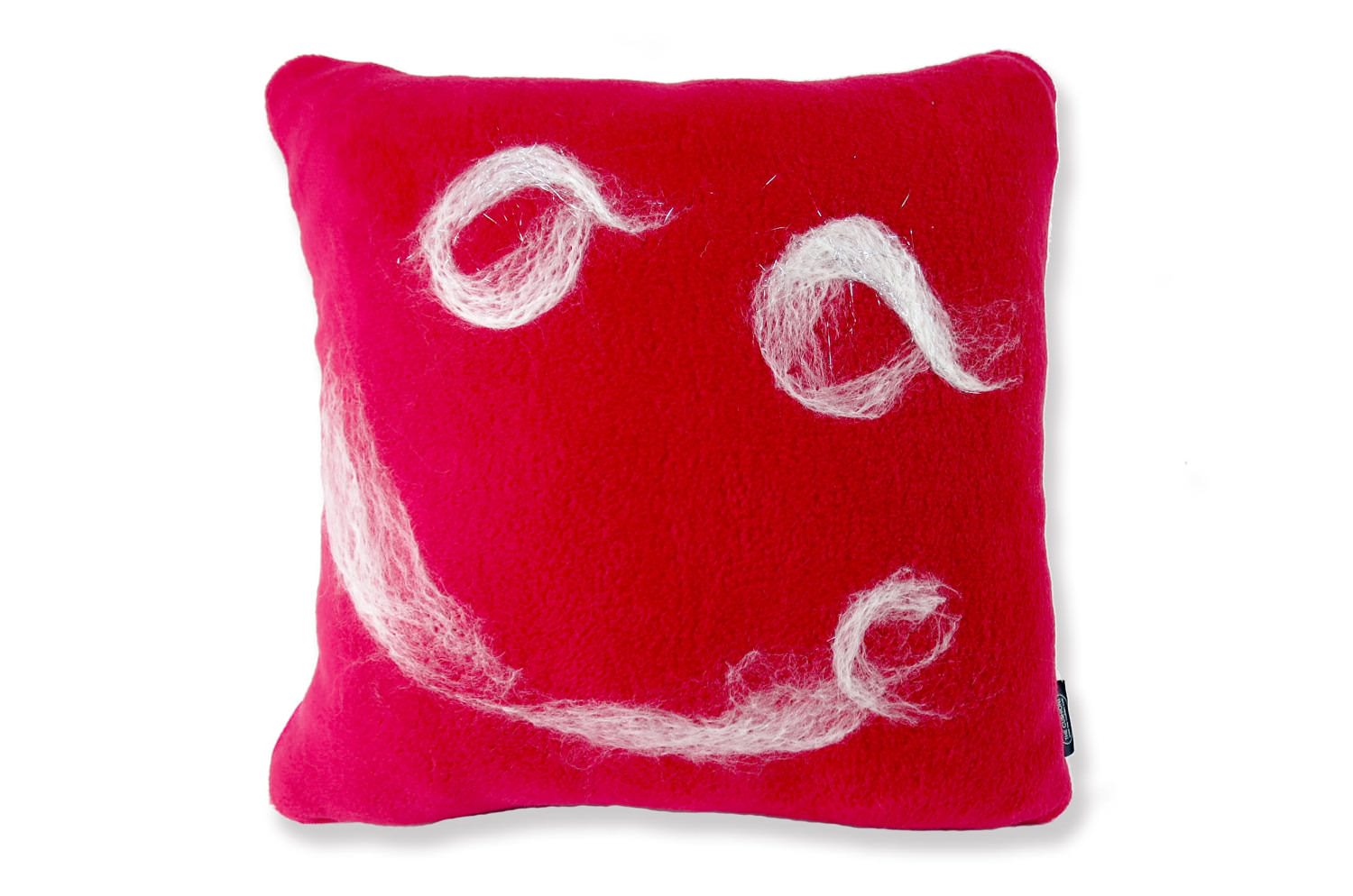 The Message - Smiley ハンドメイドメッセージレッドフリースクッション 35×35cm 中材付 - HOUSE OF JAPAN Shop