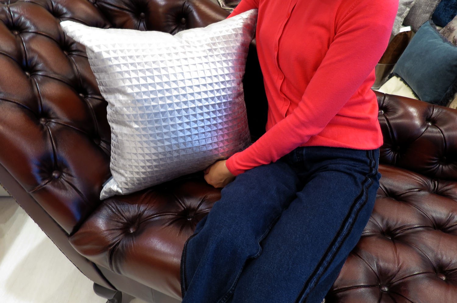 The Moonlit Pyramid Silver cushion by Kirkby Design x ELEY KISHIMOTO(イーリー キシモト)fabric クッションカバー 50×50cm - HOUSE OF JAPAN Shop