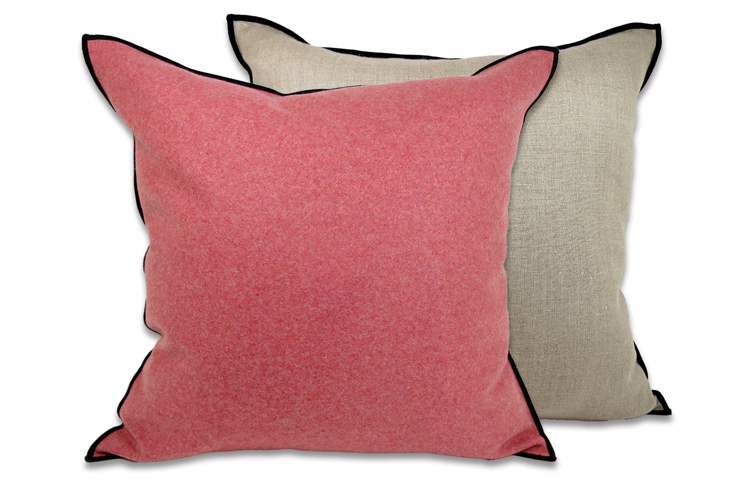 The Natural フレンチウール+リネン フレームクッションカバー (ローズピンク&ベージュ) 45×45cm - HOUSE OF JAPAN Shop