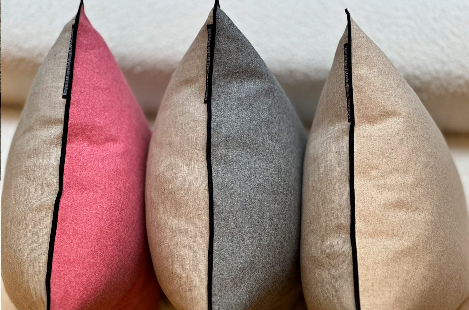 The Natural フレンチウール+リネン フレームクッションカバー (ローズピンク&ベージュ) 45×45cm - HOUSE OF JAPAN Shop